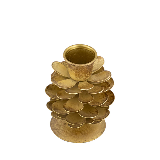 Gold Pinecone Taper Candle Holder