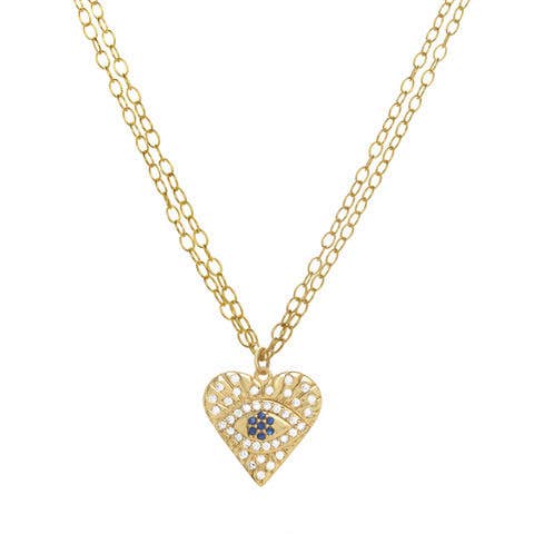 Evil Eye Heart Pavé 14kt Gold Vermeil Necklace