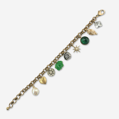 The Charlene - Repurposed Vintage Green & Gold Charm Bracelet
