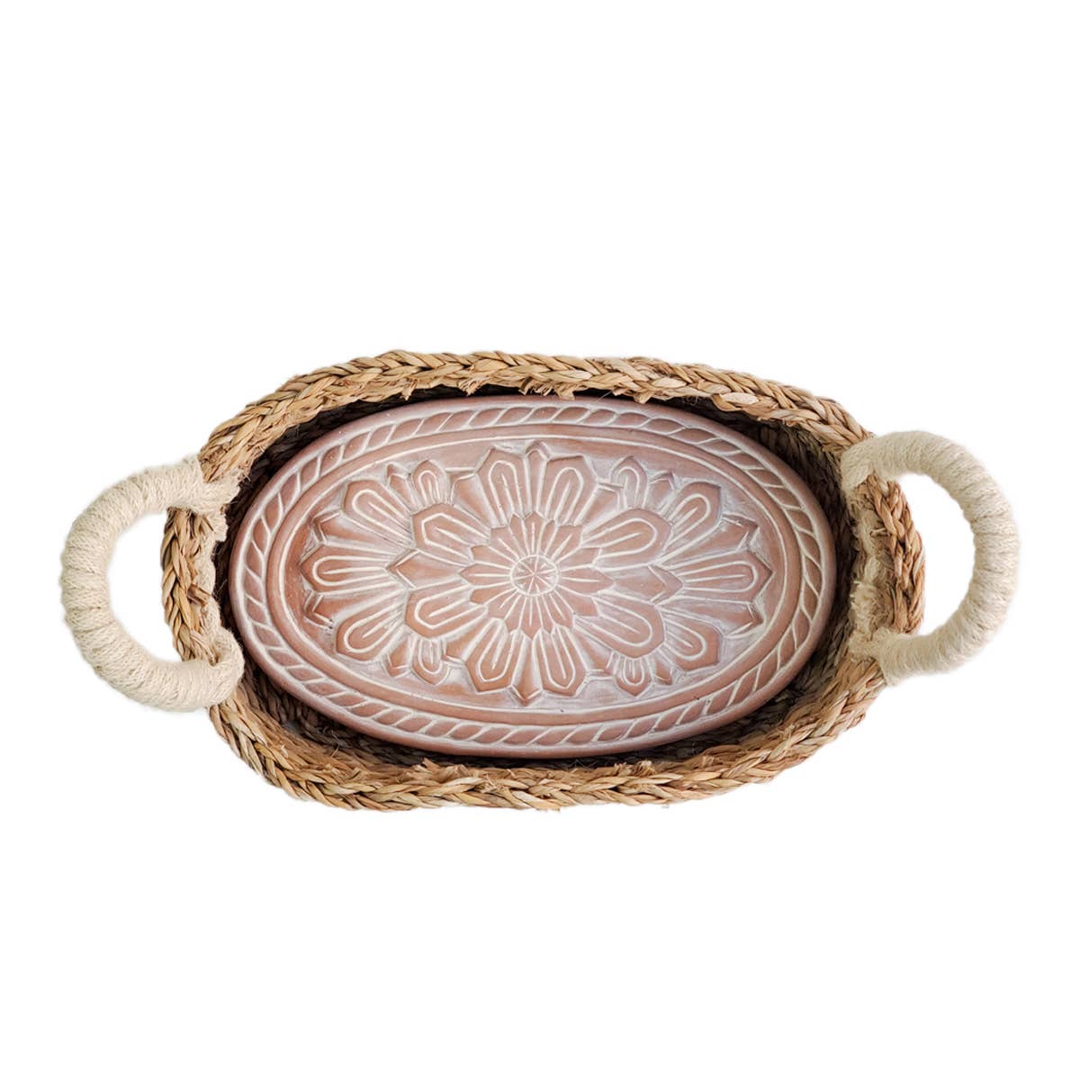 Handmade Bread Warmer & Wicker Basket - Floral Oval Pattern