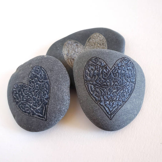 Celtic Horse Heart Engraved River Stone