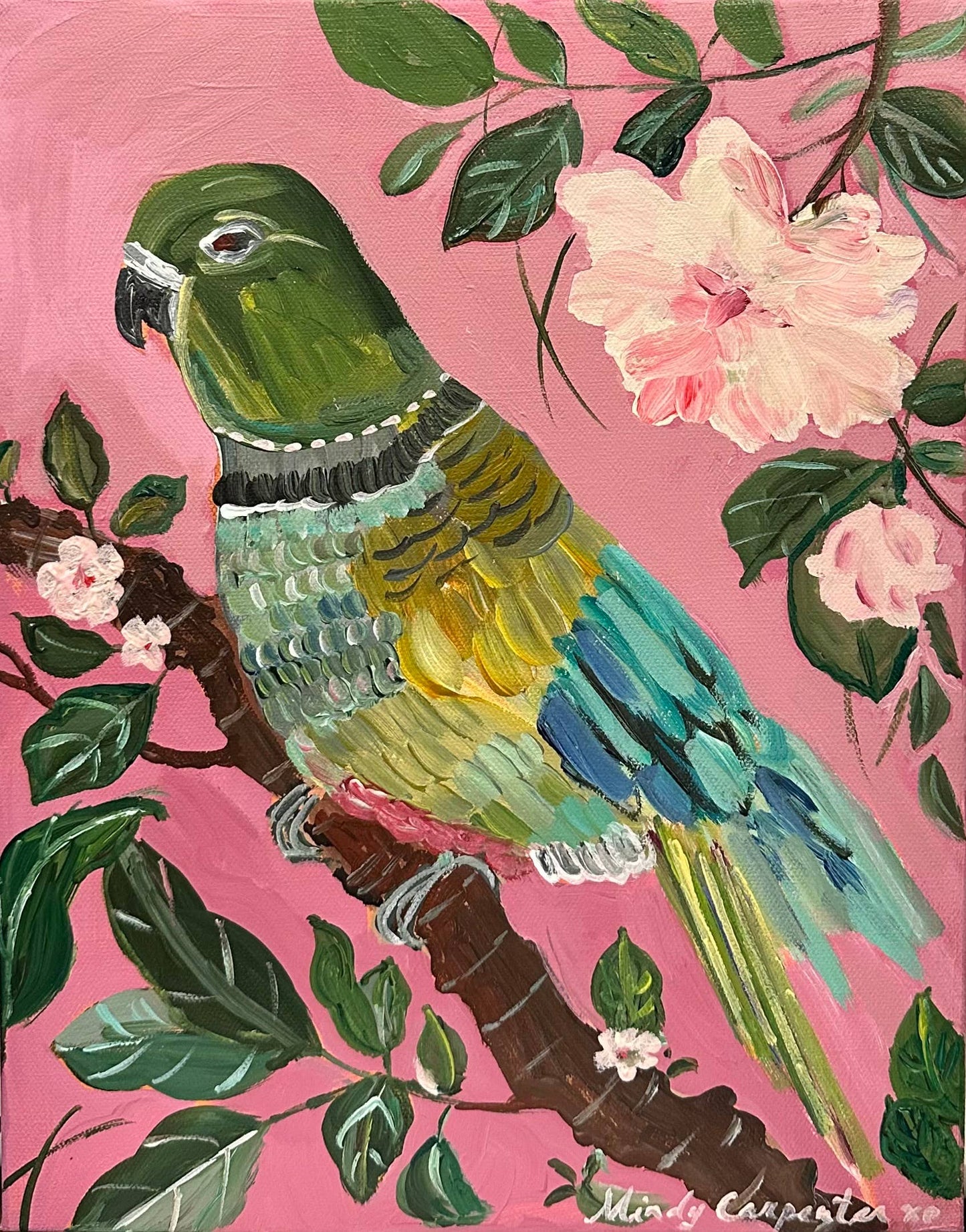 Parakeet & Peony Greeting Card