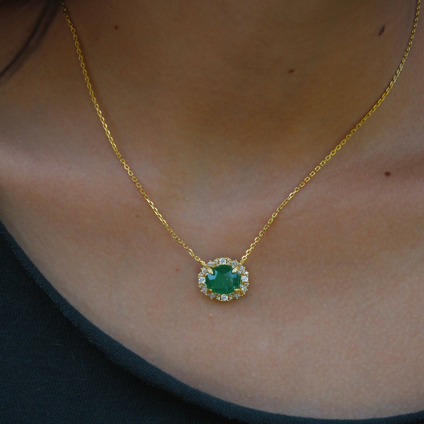 Lab Emerald & Crystal 14kt Gold Vermeil Necklace