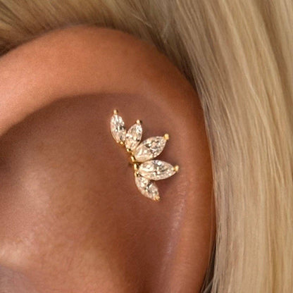 Moissanite Marquise Fan 14k Gold Vermeil Individual Flat Back Climber Earring
