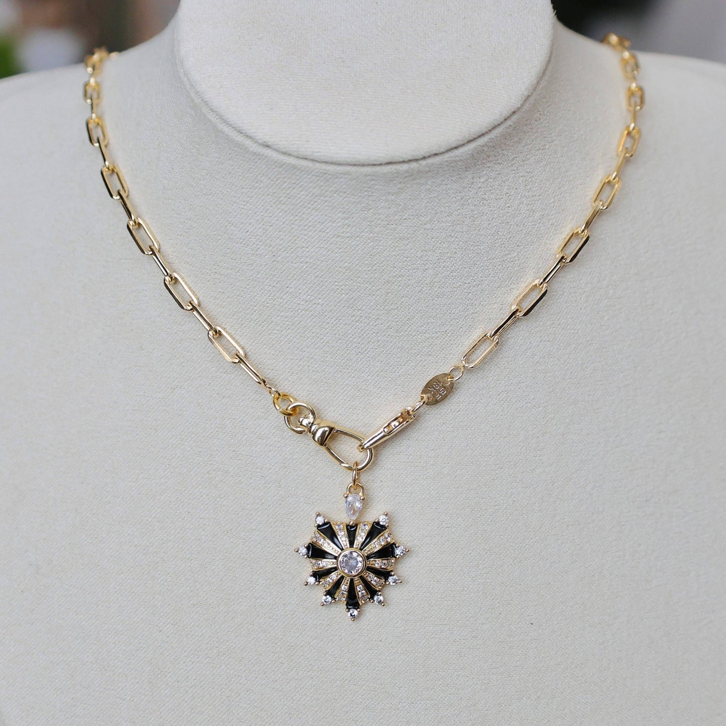 Enamel Pave Heart Charm 18kt Gold Fill Necklace