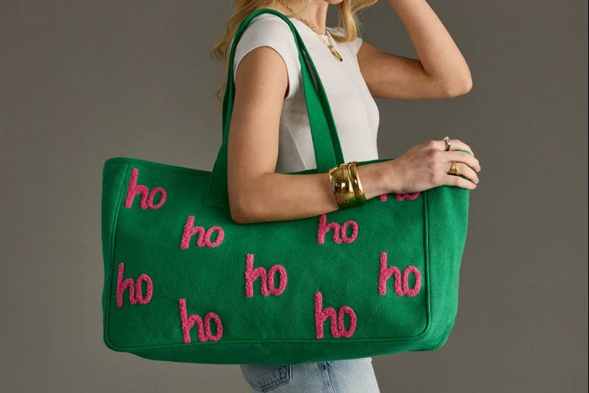 Green & Pink Ho Ho Ho Tote