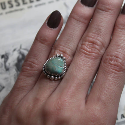 Native American Made Turquoise Sterling Silver Ring - Size 6