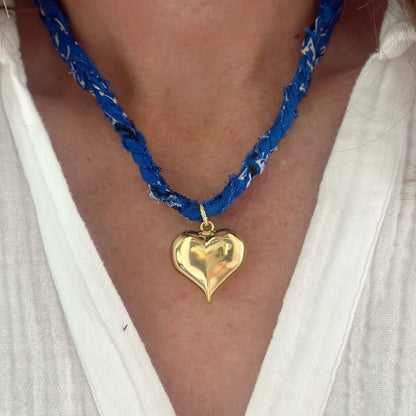 Cobalt Blue Braided Bandana Heart Necklace