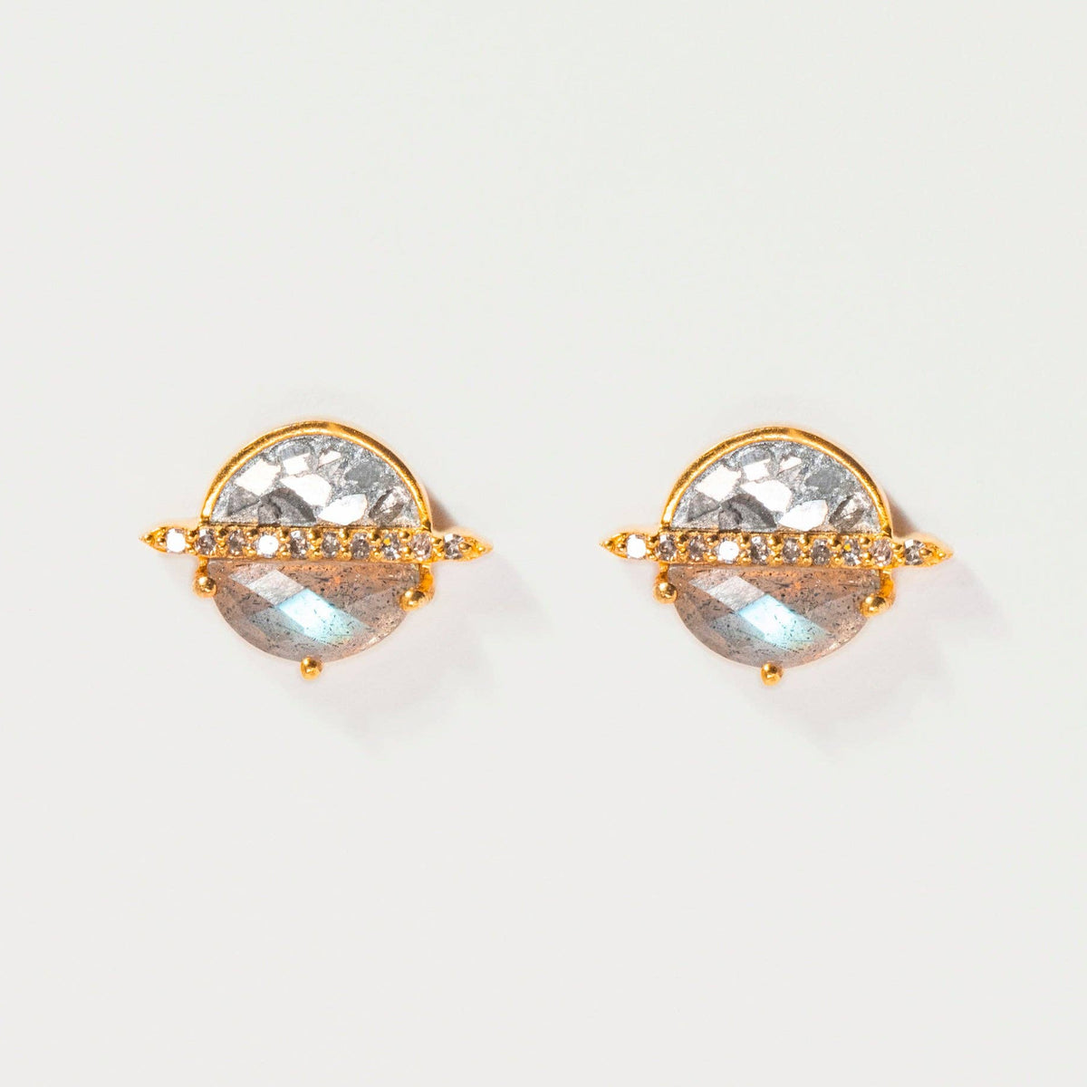 Natural Diamond Slices, Pavé Champagne Diamonds & Labradorite 18kt Gold Vermeil Earrings