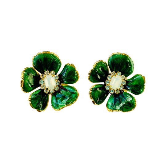 Green Flower Earrings