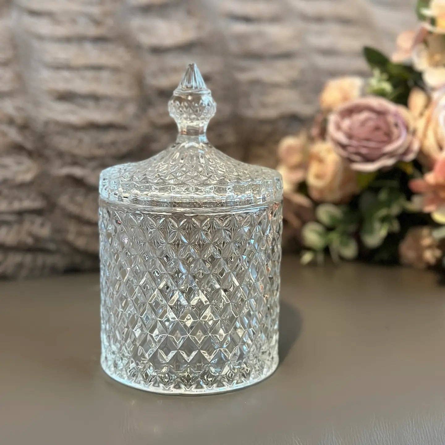 Diamond-Cut Petite Glass Storage Jar