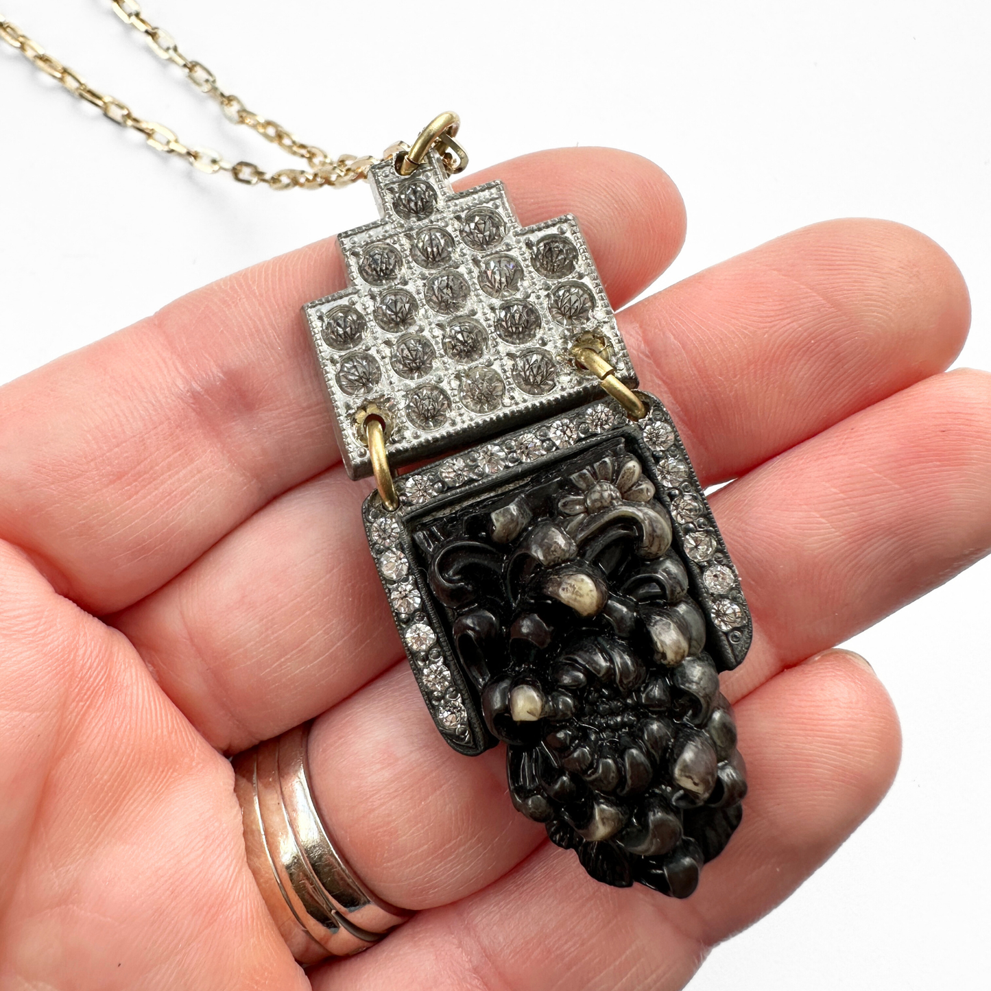 The Georgina - Refashioned Vintage Black & Clear Rhinestone Necklace