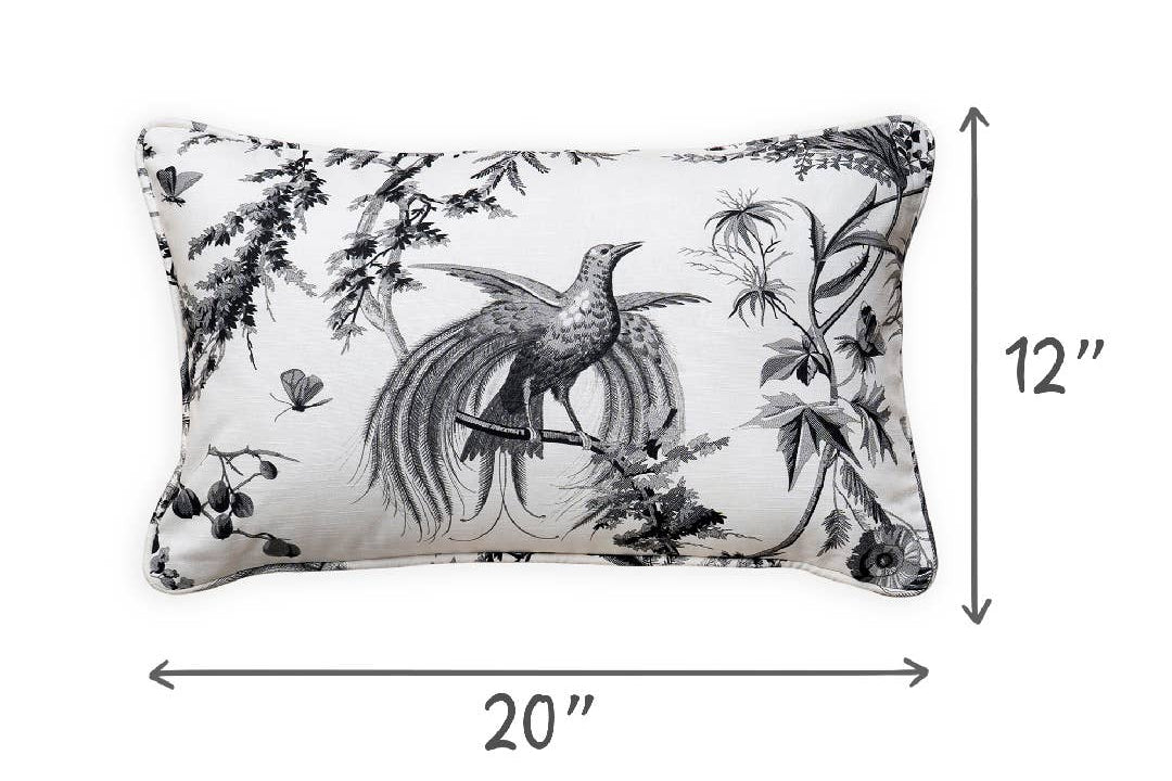 Birds of Paradise Dark Gray Decorative Lumbar Throw Pillow With Feather Insert