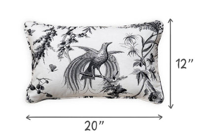 Birds of Paradise Dark Gray Decorative Lumbar Throw Pillow With Feather Insert