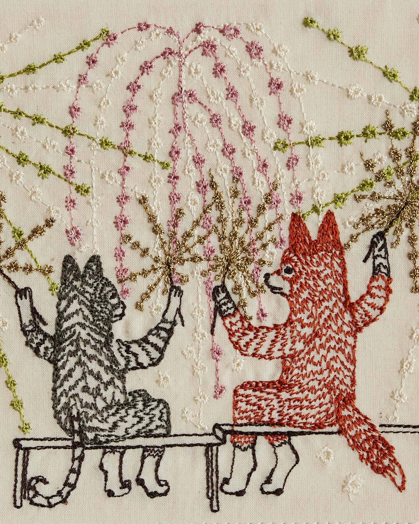 Sparklers Celebration Beaded Framed Embroidered Textile by Coral & Tusk