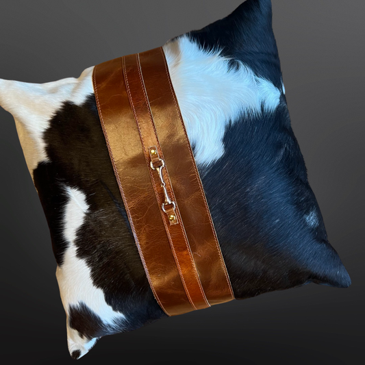 Equestrian Snaffle Bit Cowhide Leather Pillow Cover 18”: Assorted Cowhide