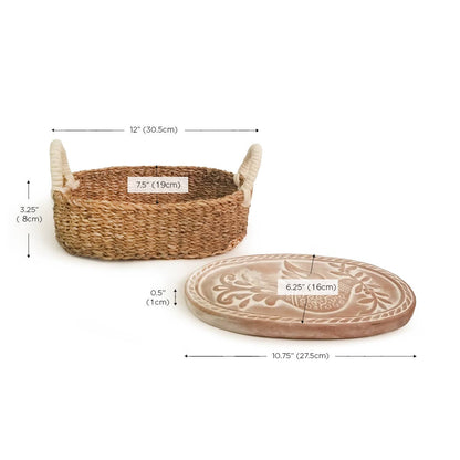 Dove & Olive Branch Handmade Bread Warmer & Wicker Basket