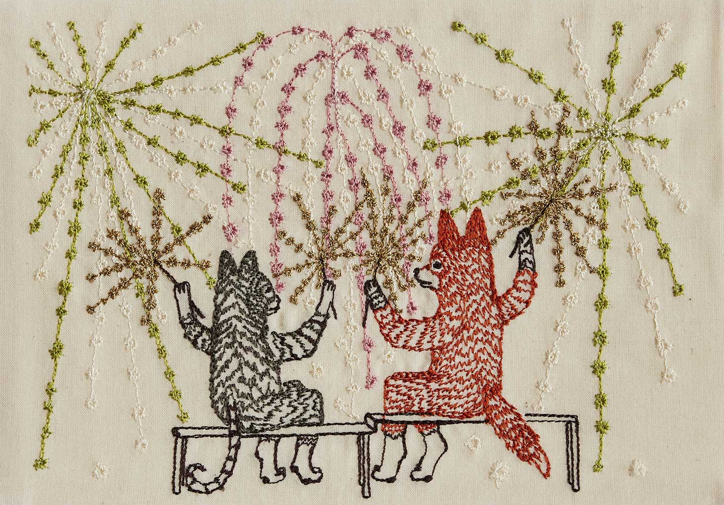 Sparklers Celebration Beaded Framed Embroidered Textile by Coral & Tusk