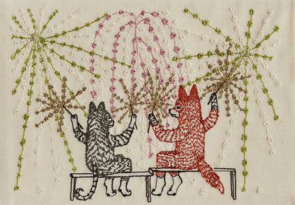 Sparklers Celebration Beaded Framed Embroidered Textile by Coral & Tusk