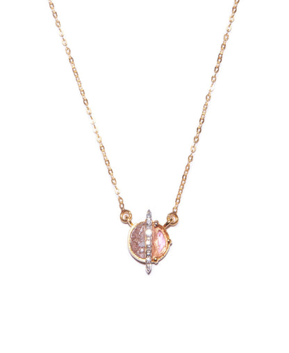 Natural Diamond Slices, Pavé Champagne Diamonds & Pink Tourmaline 18kt Gold Vermeil Necklace