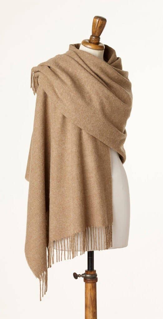 Camel Merino Wool Pashmina Shawl Wrap - Made in England