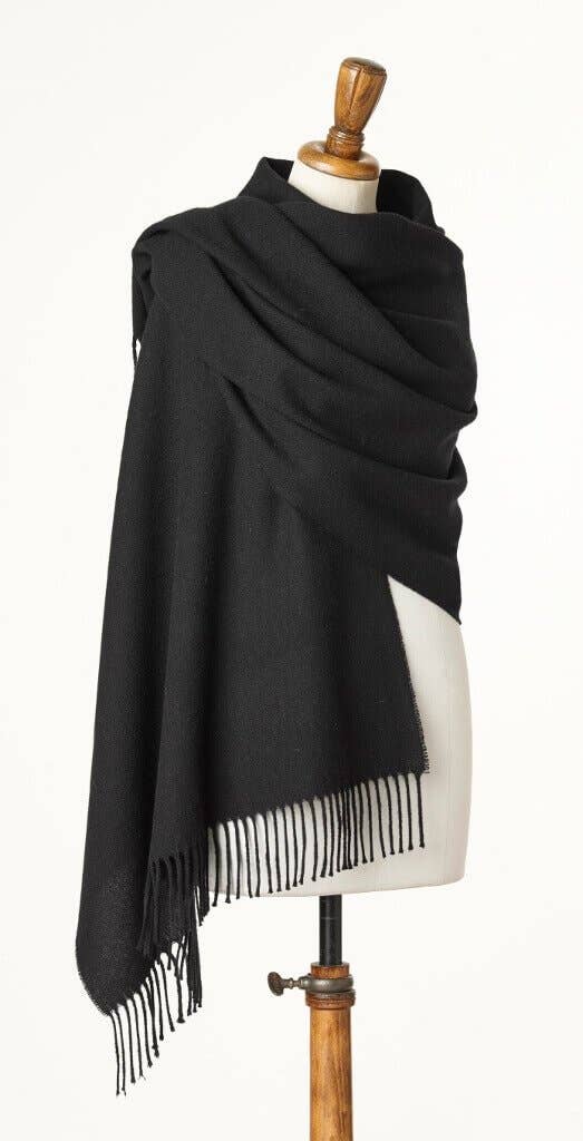 Black Merino Wool Pashmina Shawl Wrap - Made in England