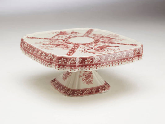 Square Dessert Stand, Bird Design, Blue: Red