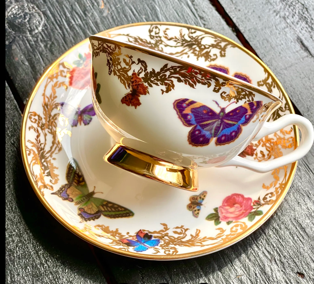 "Kindly Fuck Off" Butterfly Teacup & Saucer