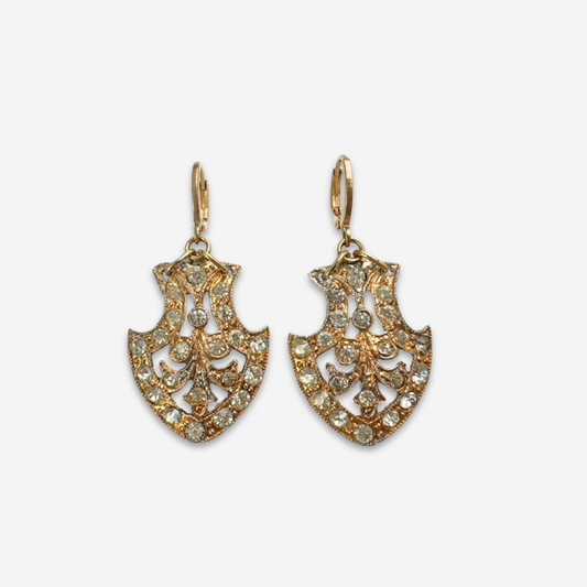 The Winifred - Vintage Refashioned Art Deco Gold Tone and Clear Rhinestone Earrings