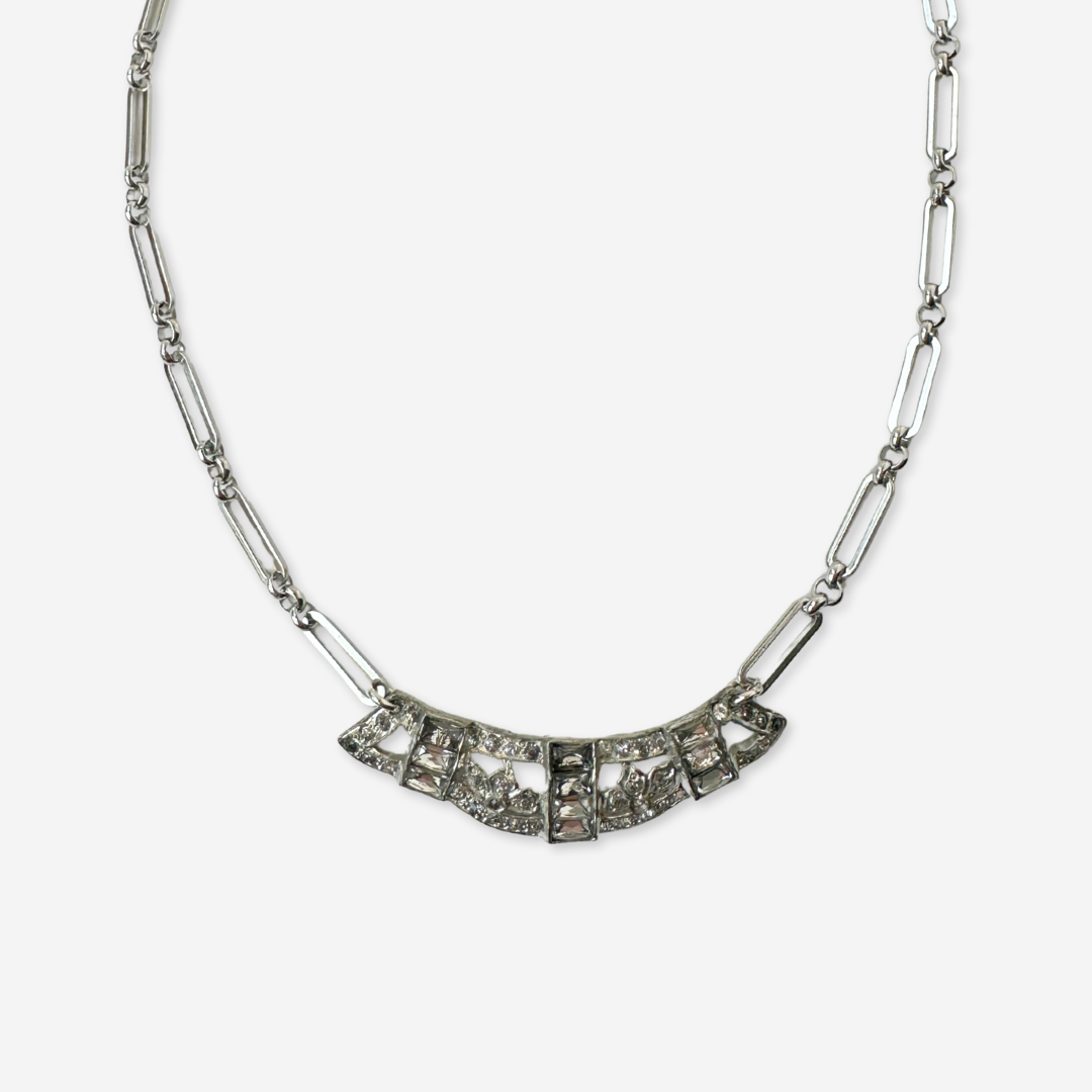 The Anne - Vintage Refashioned Rhinestone Pendant Necklace