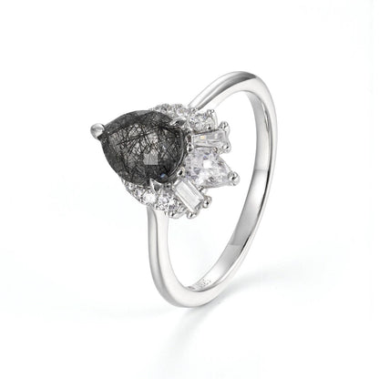 Black Rutilated Quartz Sterling Silver Ring - Size 8
