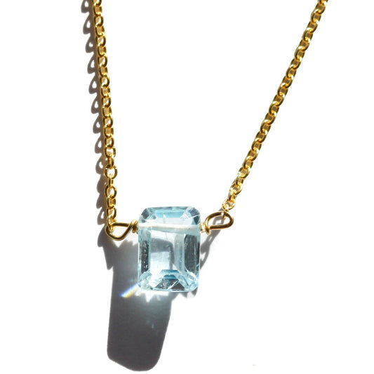 Aquamarine Emerald-Cut 14kt Gold Fill Necklace