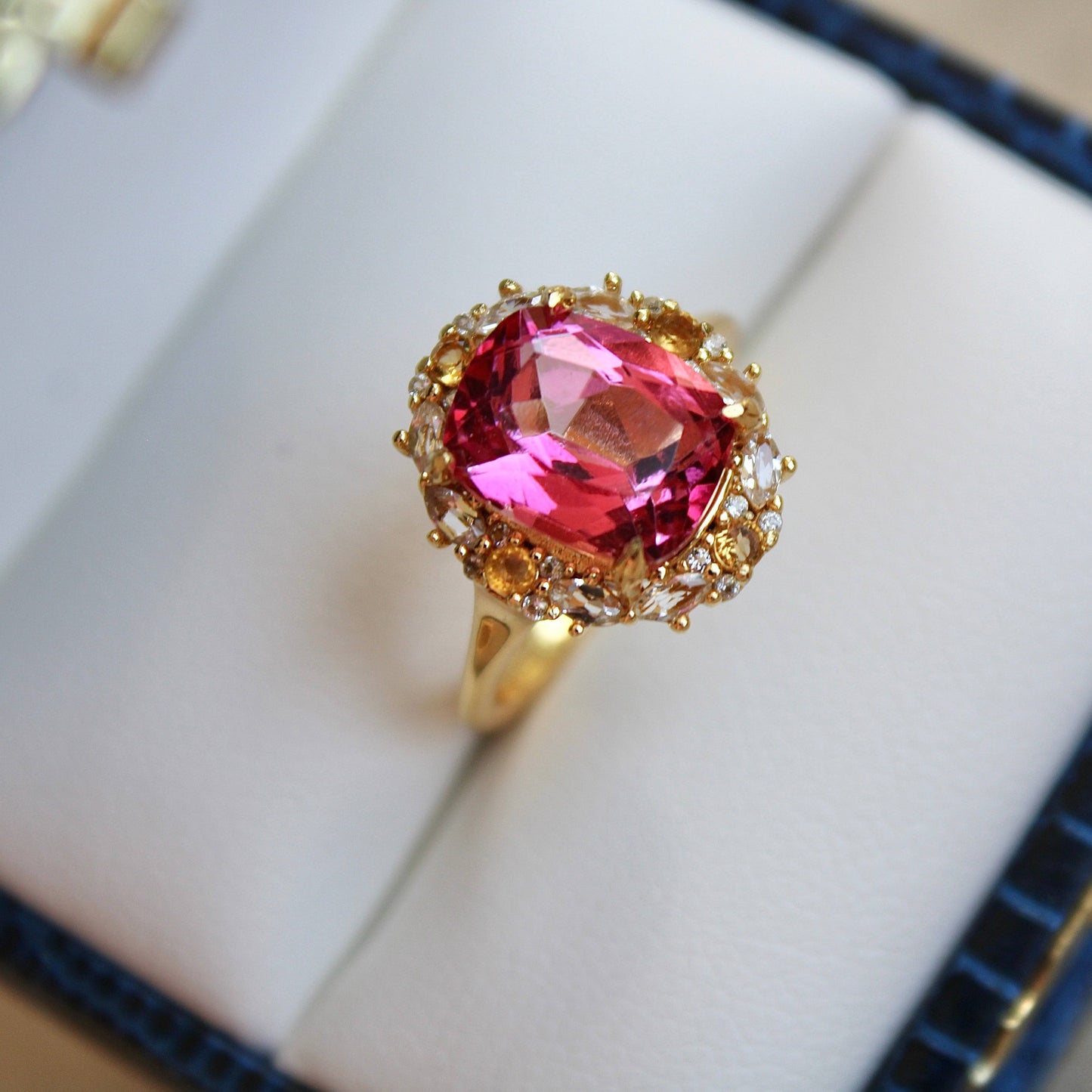 The Glinda Ring - Pink Topaz, Citrine & White Topaz, size 6