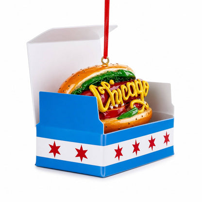 Chicago-Style Hot Dog Box Resin Christmas Ornament