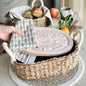 Handmade Bread Warmer & Wicker Basket - Floral Oval Pattern