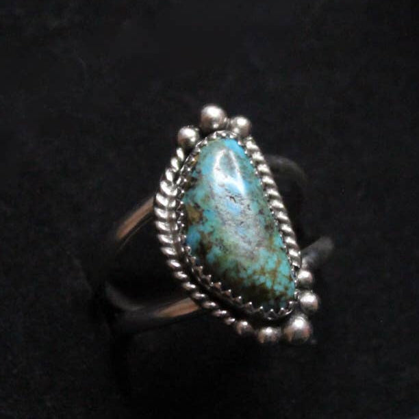 Native American Made Turquoise Sterling Silver Ring - Size 8.5