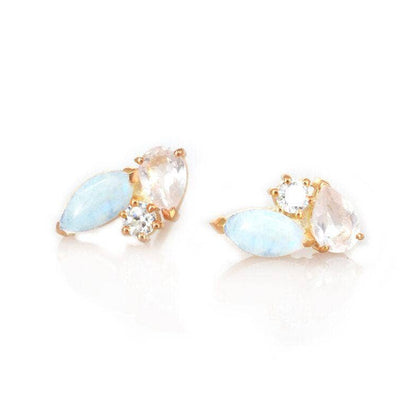 Rainbow Moonstone & Rose Quartz 18kt Gold Vermeil Earrings