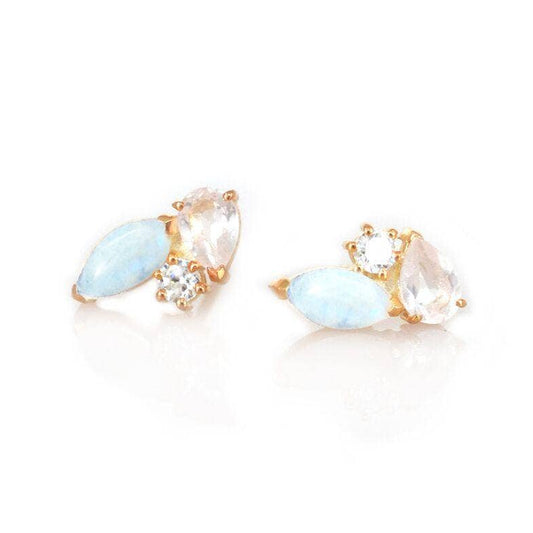 Rainbow Moonstone & Rose Quartz 18kt Gold Vermeil Earrings