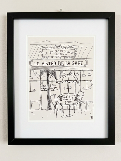 Le Bistro Paris Giclée Framed Fine Art Print by Pascale Berkowitz - Black