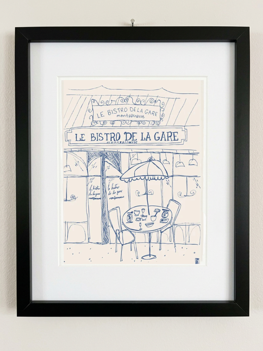 Le Bistro Paris Giclée Framed Fine Art Print by Pascale Berkowitz - Blue