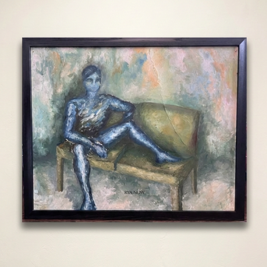 Blue Figure Oil Painting Professionally Framed - Unknown Artist