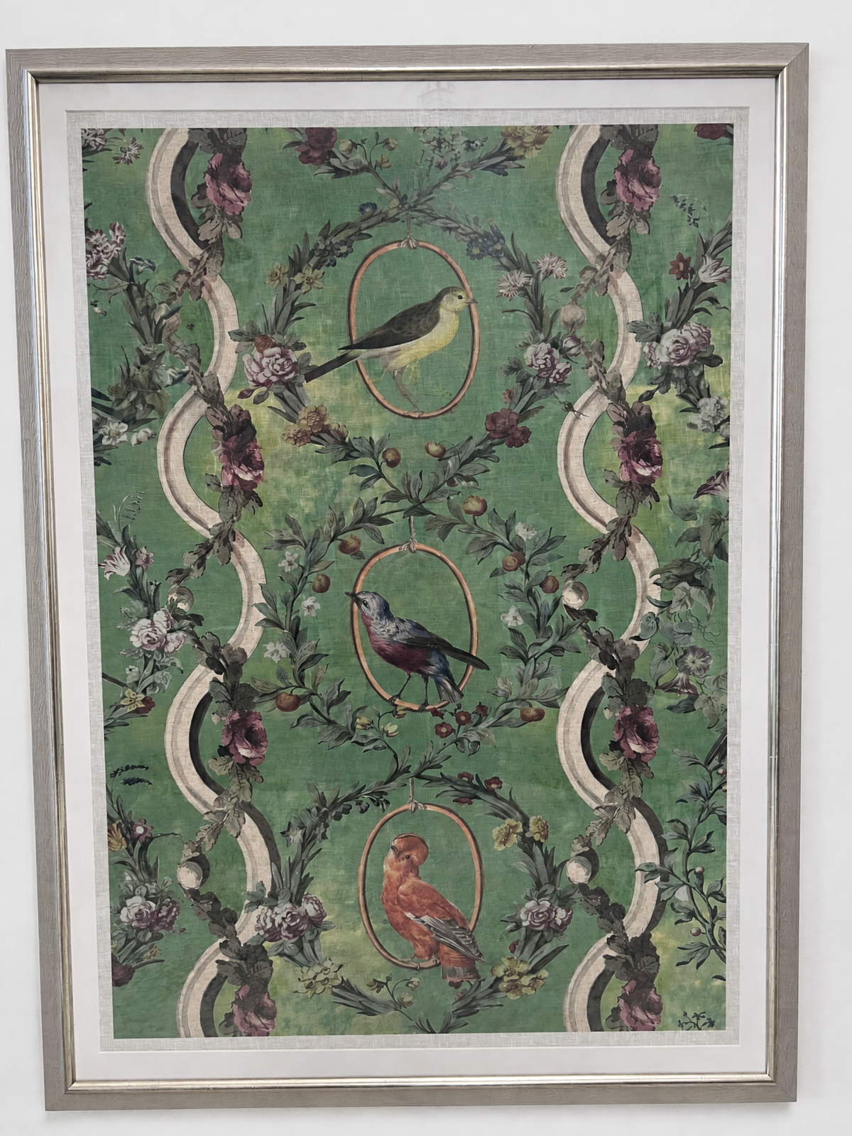 Countesse's Aviarium in Mint Framed Art Textile Print