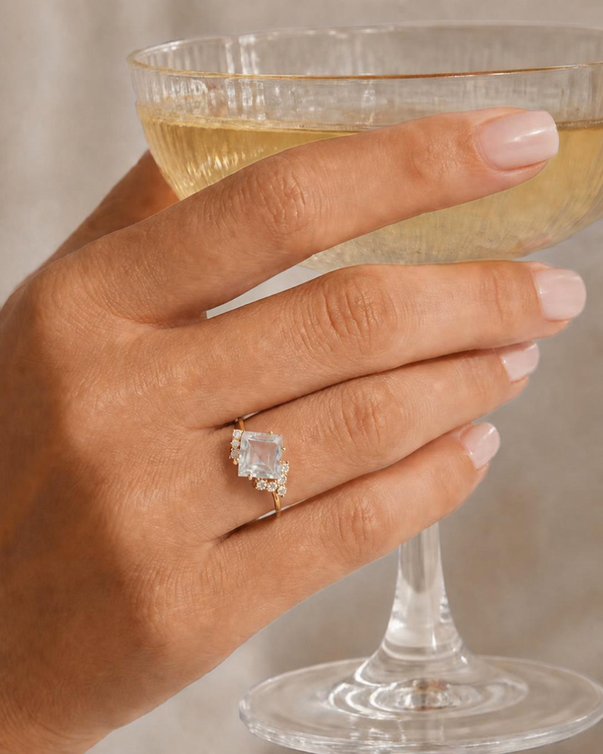 Diamonds & White Topaz in Solid 9k Gold Ring - Size 7