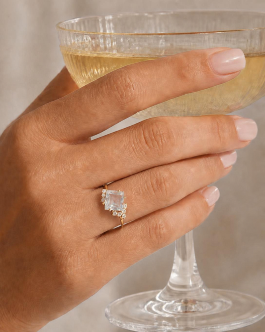 Diamonds & White Topaz in Solid 9k Gold Ring - Size 6