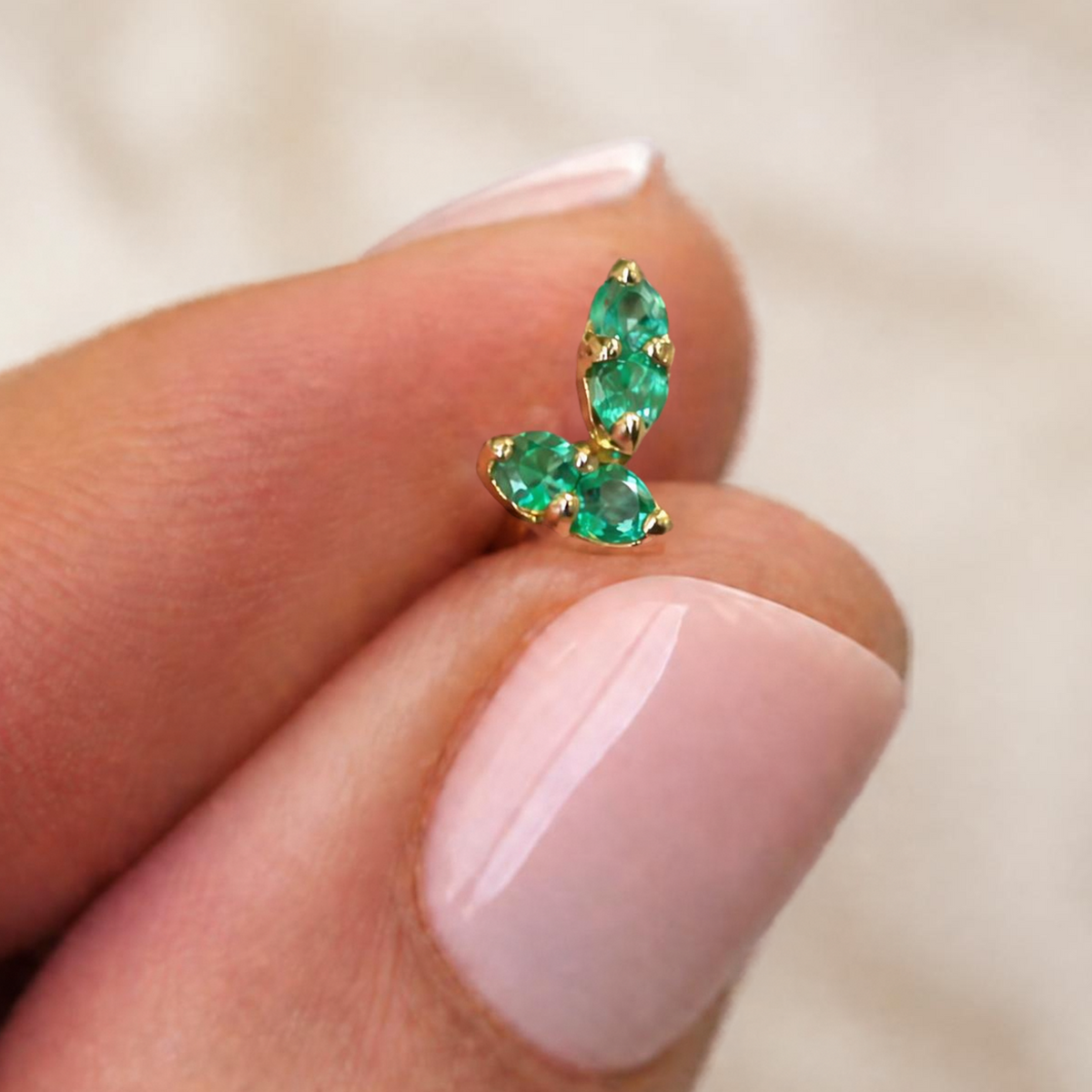 Natural Emerald Pavillion Solid 14kt Gold Stud Earrings