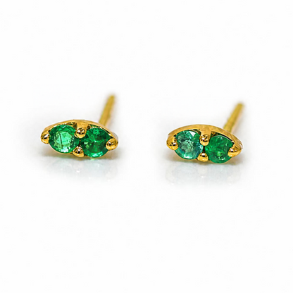 Natural Emerald Pavillion Solid 14kt Gold Stud Earrings