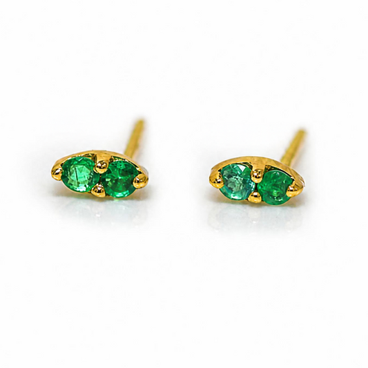 Natural Emerald Pavillion Solid 14kt Gold Stud Earrings