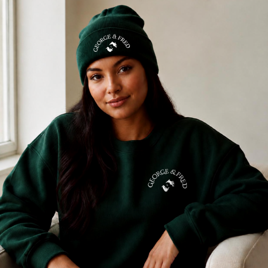 George & Fred Forest Green Embroidered Beanie