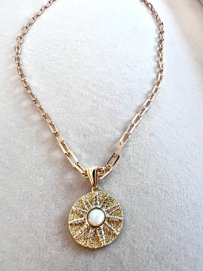 Lab Opal Sunburst 18kt Gold Fill Paperclip Necklace