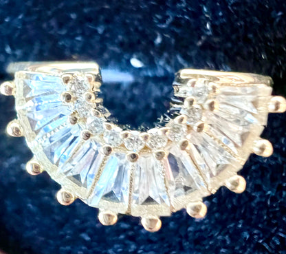 Diamond & White Topaz Baguette Solid 14kt Gold Arc Ring - Size 6